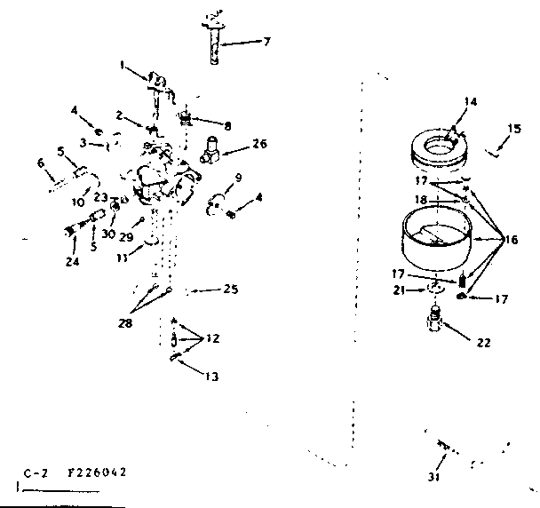 Carburetor Diagram and Parts List for 143226042  Craftsman Engine
