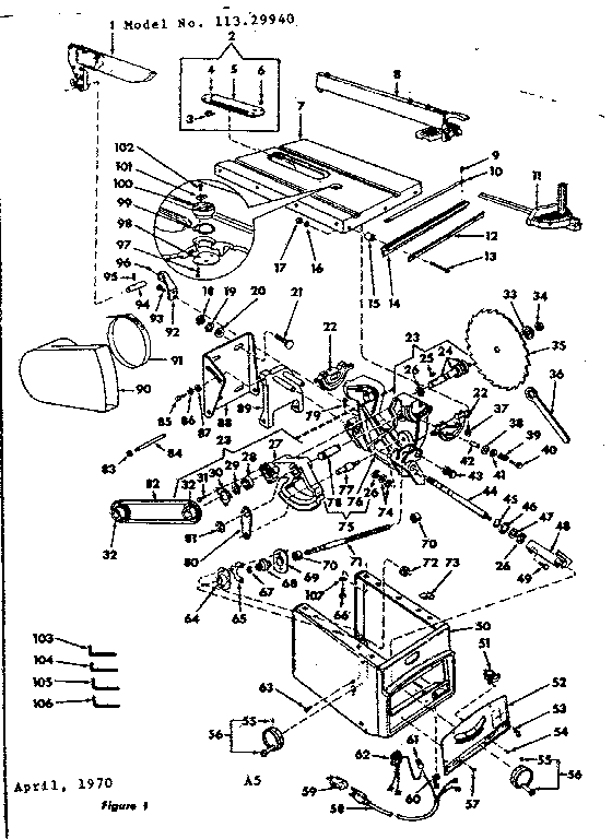 Unit Breakdown Diagram and Parts List for 11329940  Craftsman Saw