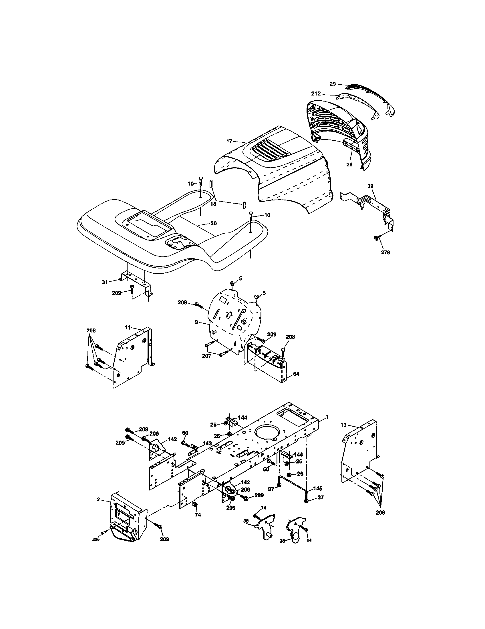Chassis And Enclosures Diagram and Parts List for 917273399  Craftsman Lawn Tractor