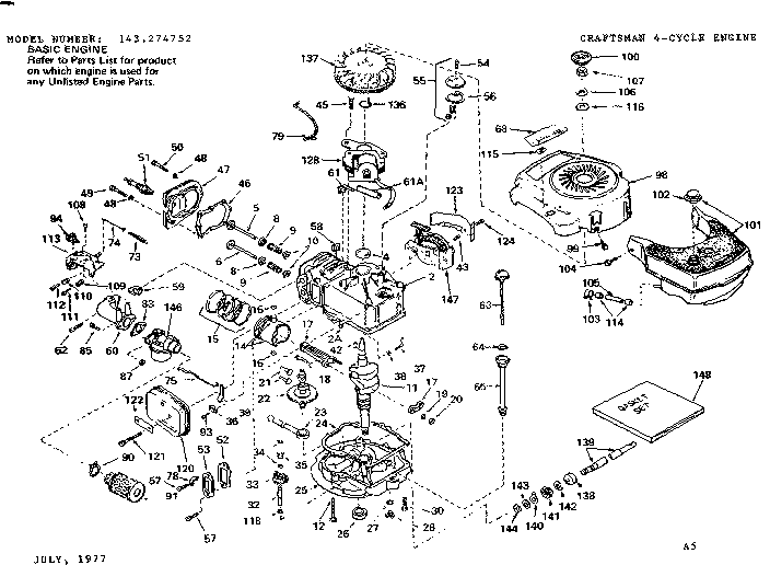 Replacement Parts Diagram and Parts List for 143274752  Craftsman Engine