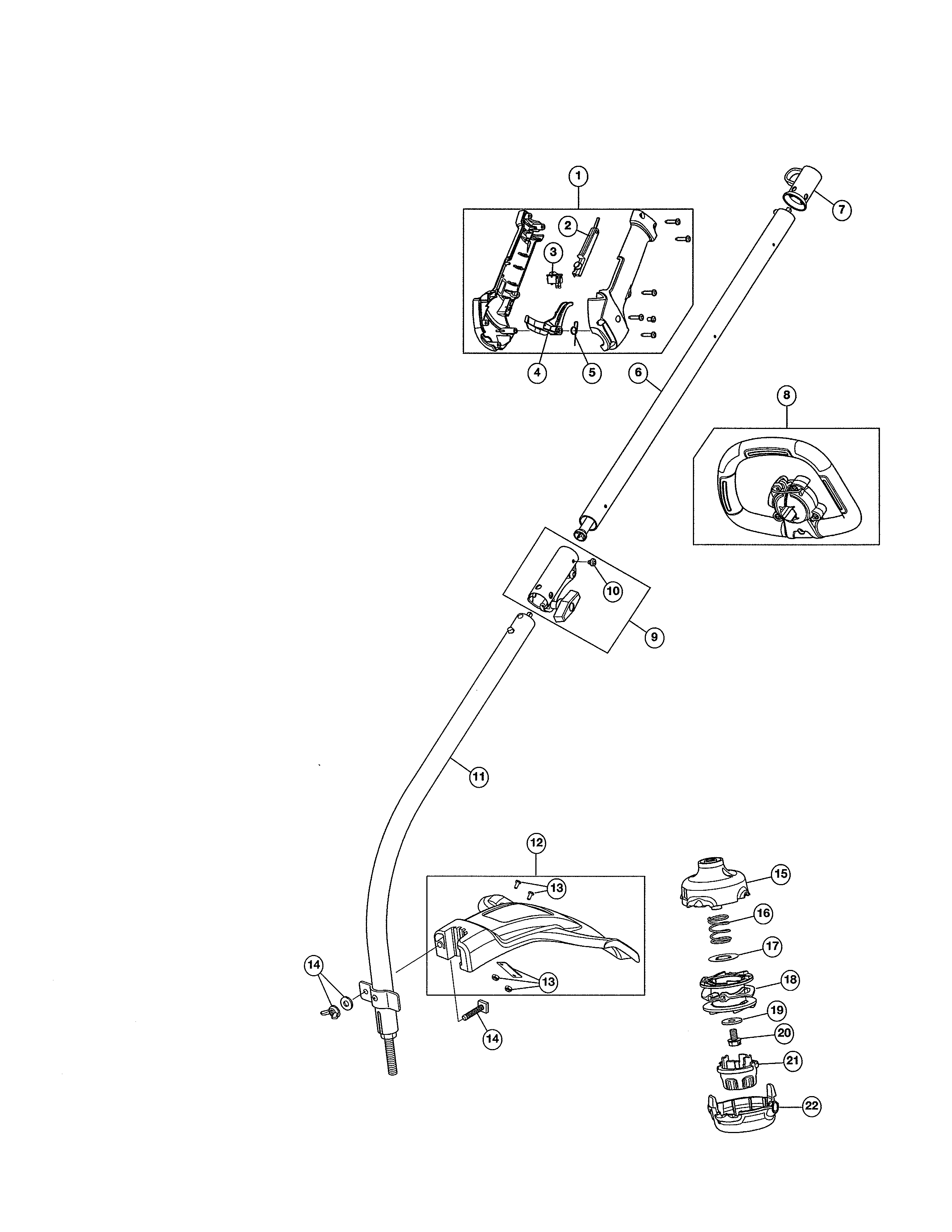 Drive Shaft/shield/handle Diagram and Parts List for 316740870  Craftsman Trimmer