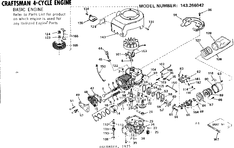 Replacement Parts Diagram and Parts List for 143266042  Craftsman Engine