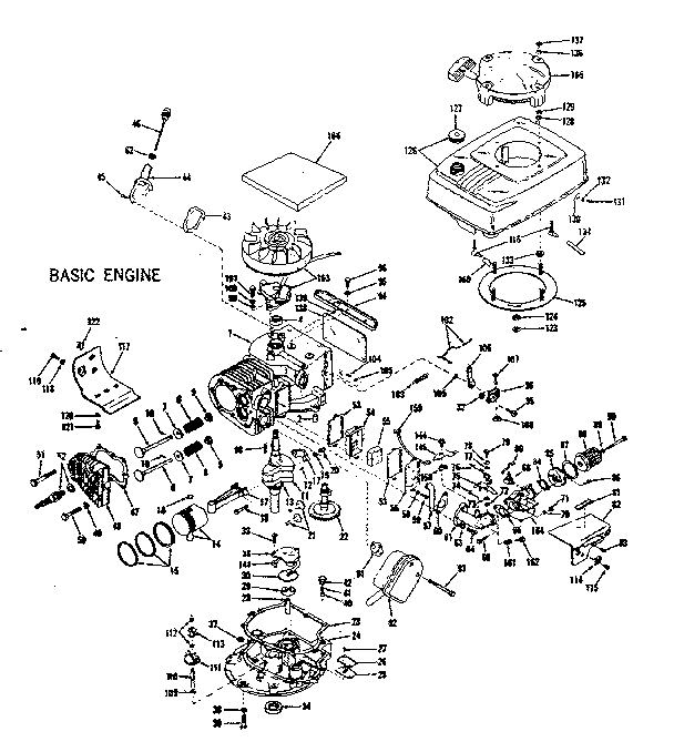 Basic Engine Diagram and Parts List for 143105061  Craftsman Engine