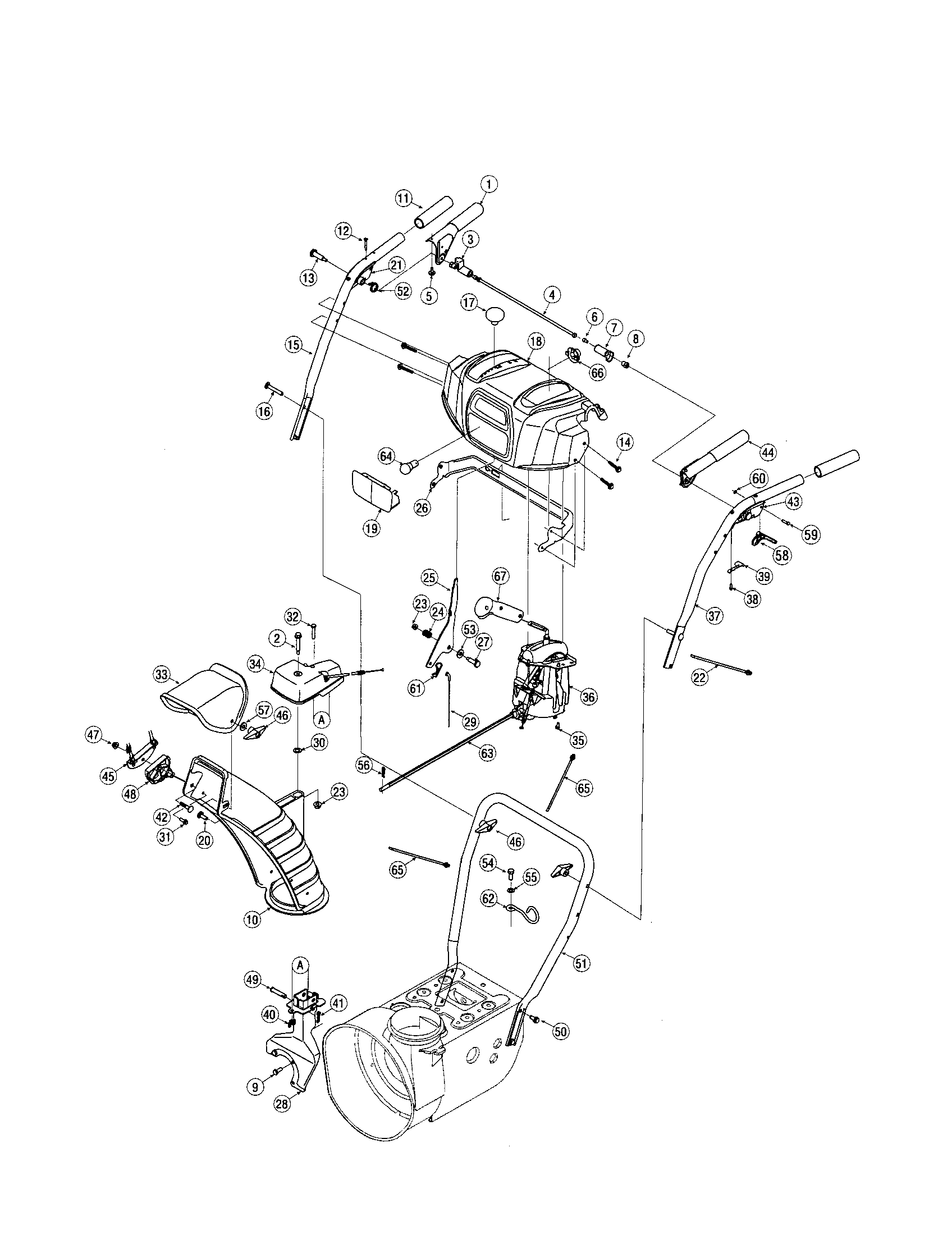 Lower Chute/handles Diagram and Parts List for 247887910  Craftsman Snow Blower