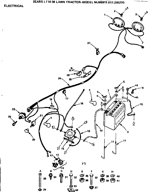 Electrical Diagram and Parts List for 917255270  Craftsman Lawn Tractor
