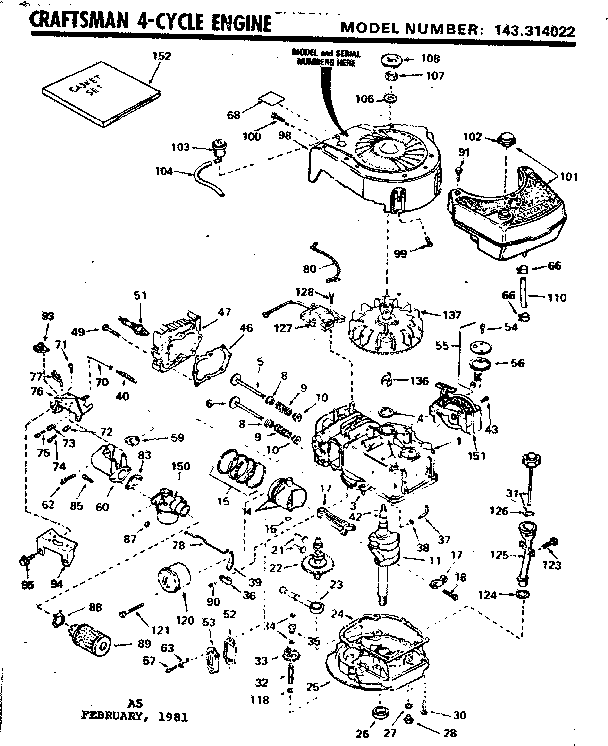 Replacement Parts Diagram and Parts List for 143314022  Craftsman Engine