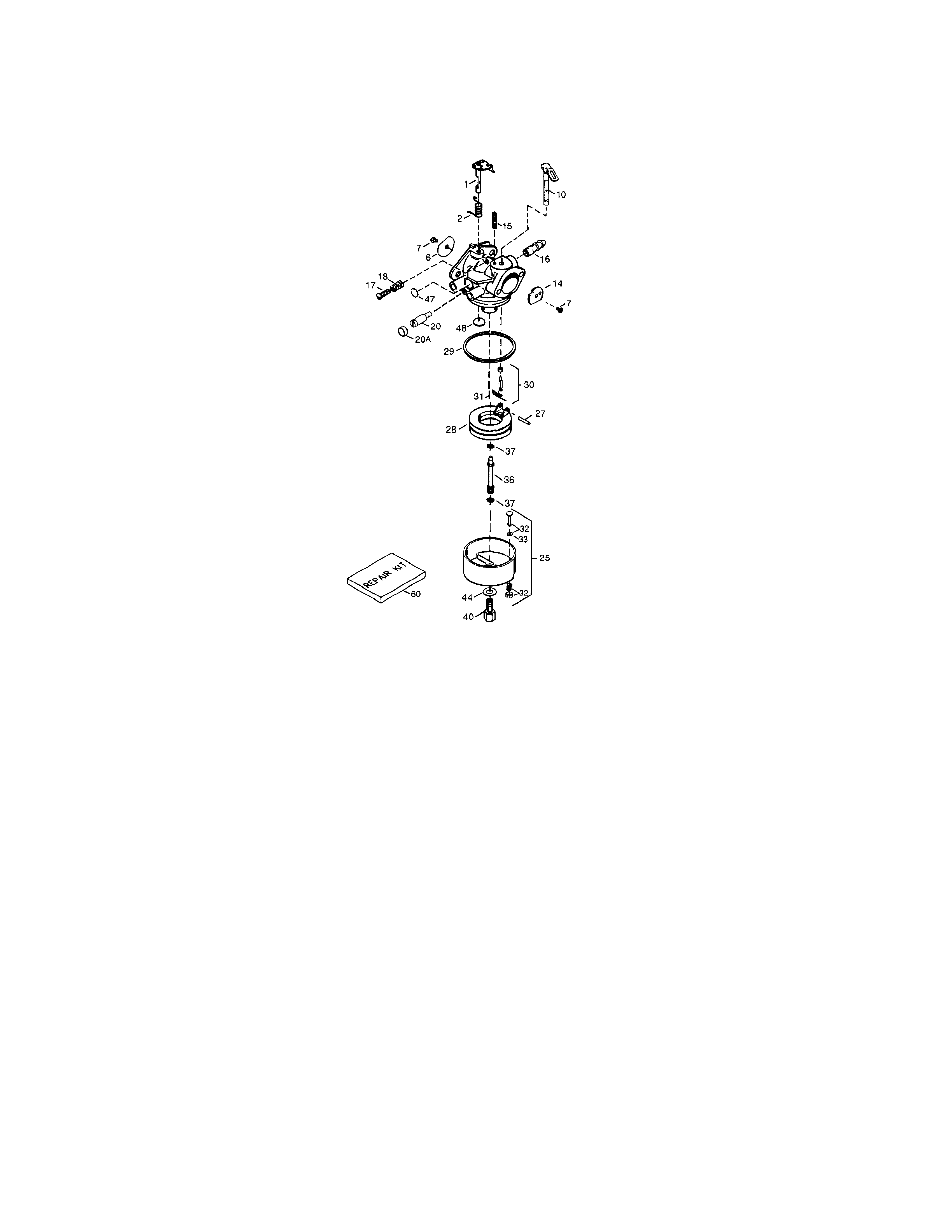 Carburetor Diagram and Parts List for 143039005  Craftsman Engine
