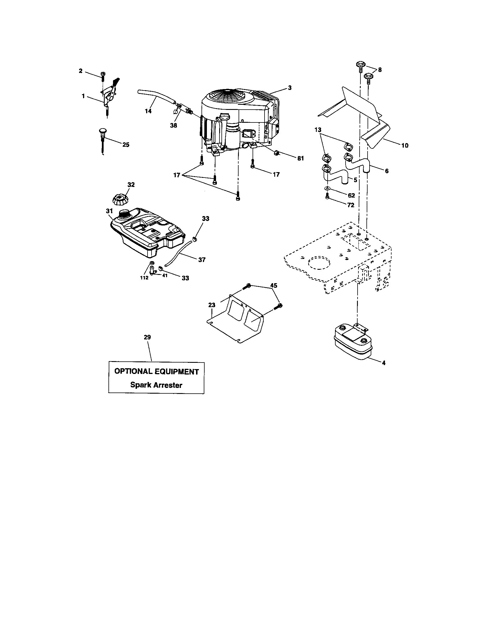 Engine Diagram and Parts List for 917275682  Craftsman Lawn Tractor
