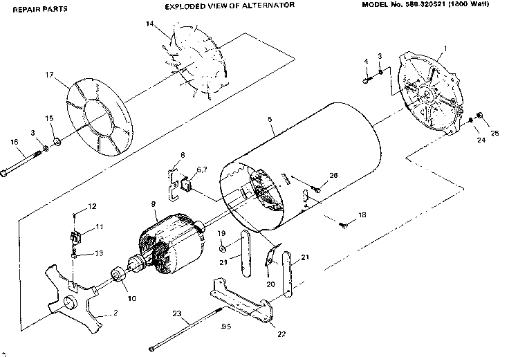 Stator Assembly Diagram and Parts List for 580320521  Craftsman Engine