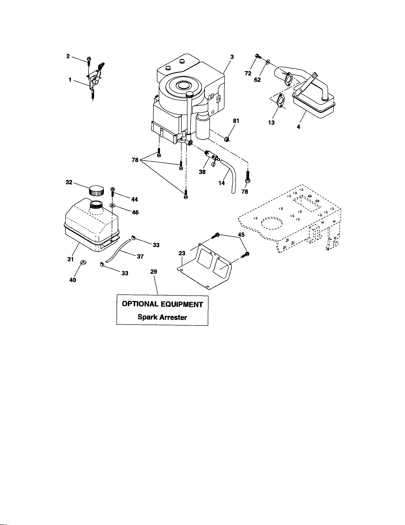 Engine Diagram and Parts List for 917274351  Craftsman Lawn Tractor