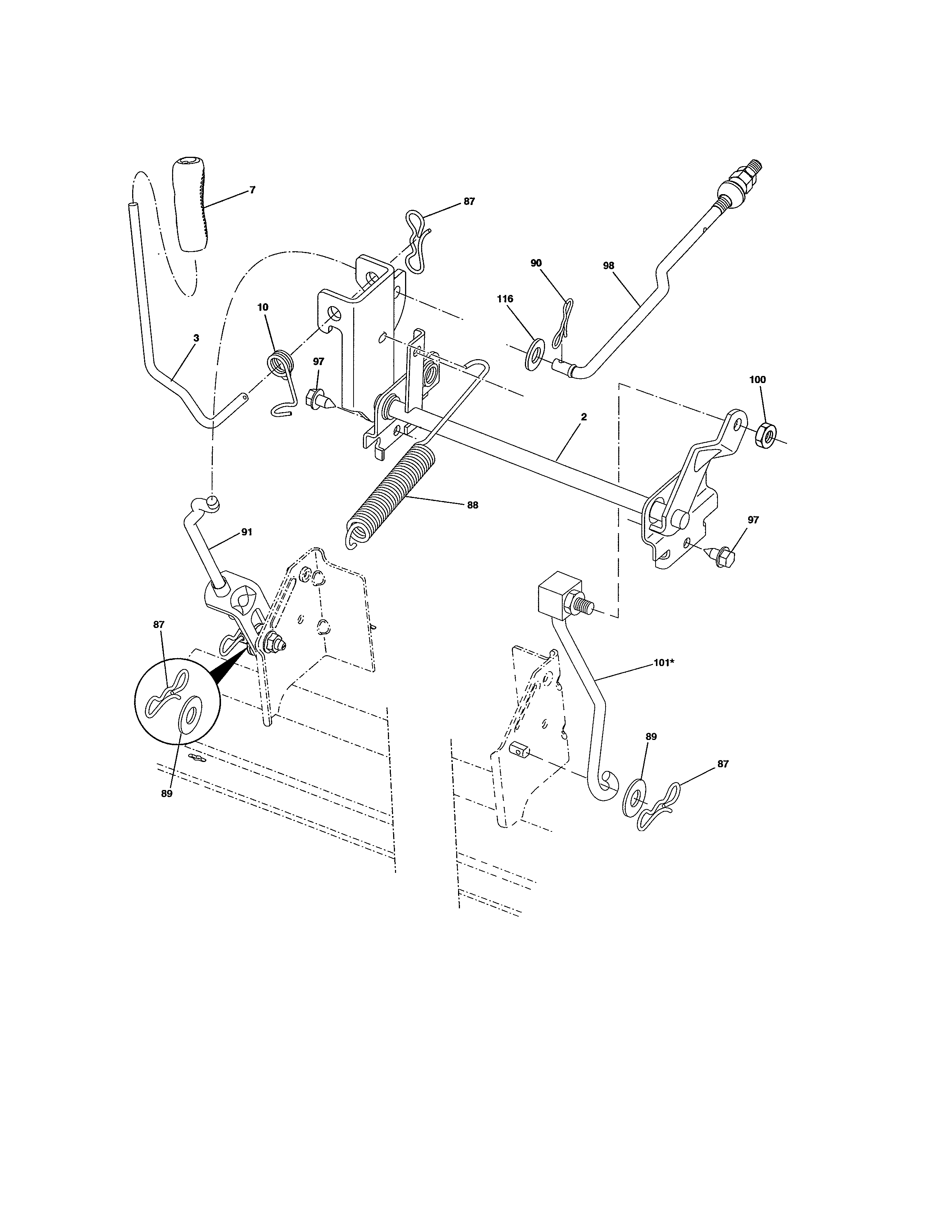 Lift Diagram and Parts List for 917203811  Craftsman Lawn Tractor