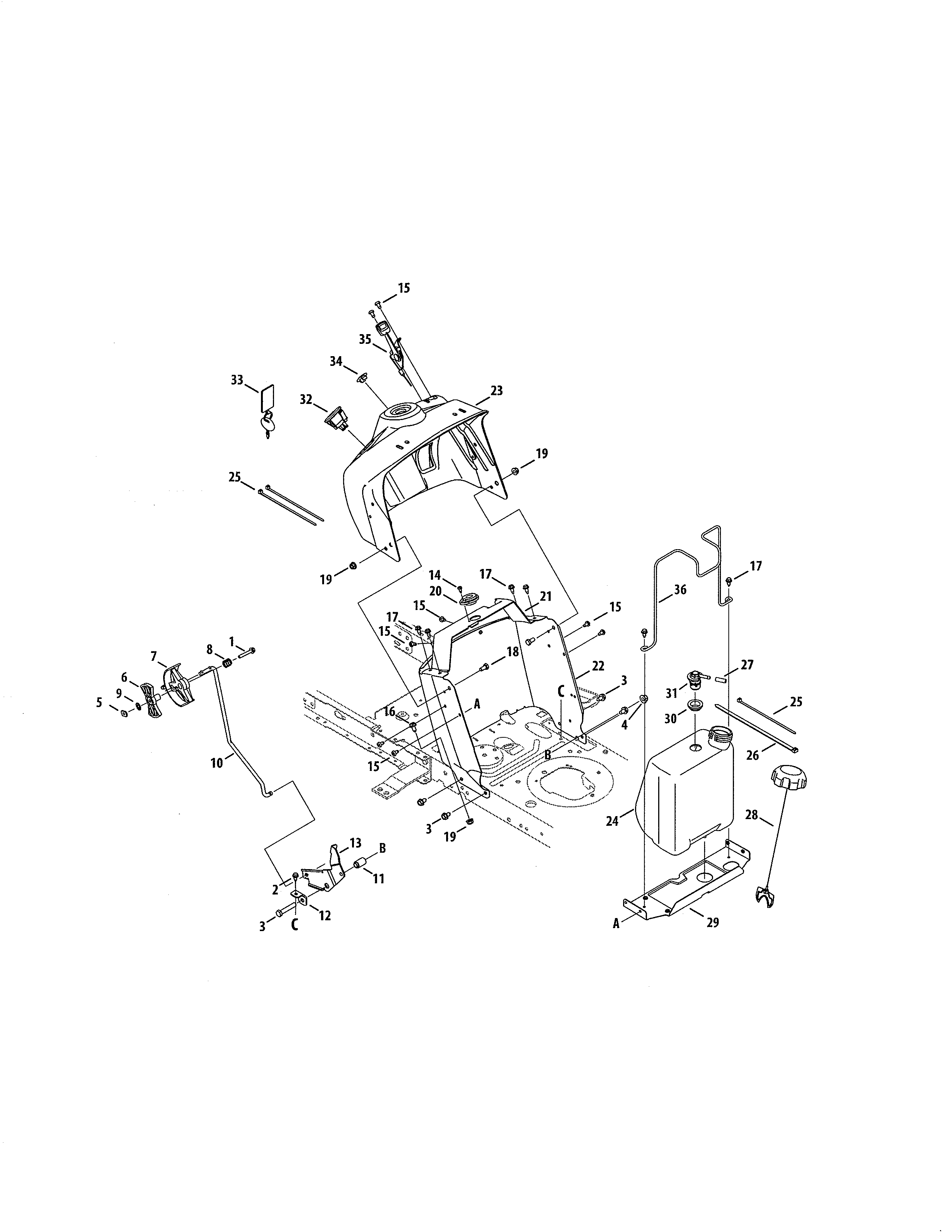 Upper Dash Panel/fuel Tank Diagram and Parts List for 247203722  Craftsman Lawn Tractor