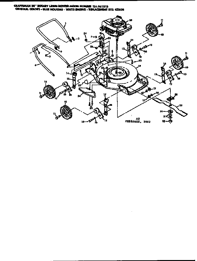 Replacement Parts Diagram and Parts List for 131921213  Craftsman Lawn Mower