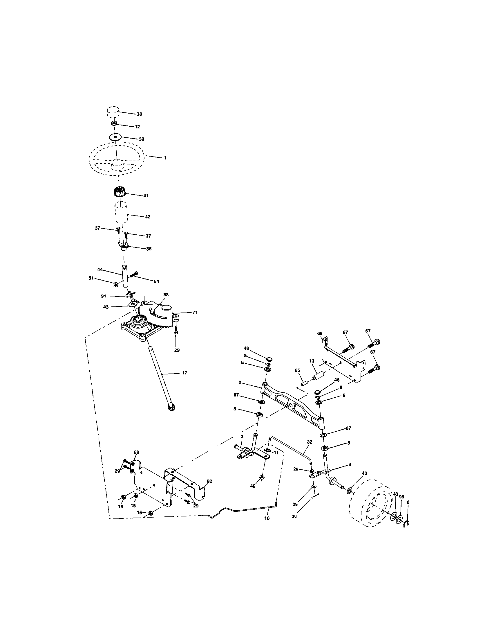 Steering Assembly Diagram and Parts List for 917273395  Craftsman Lawn Tractor