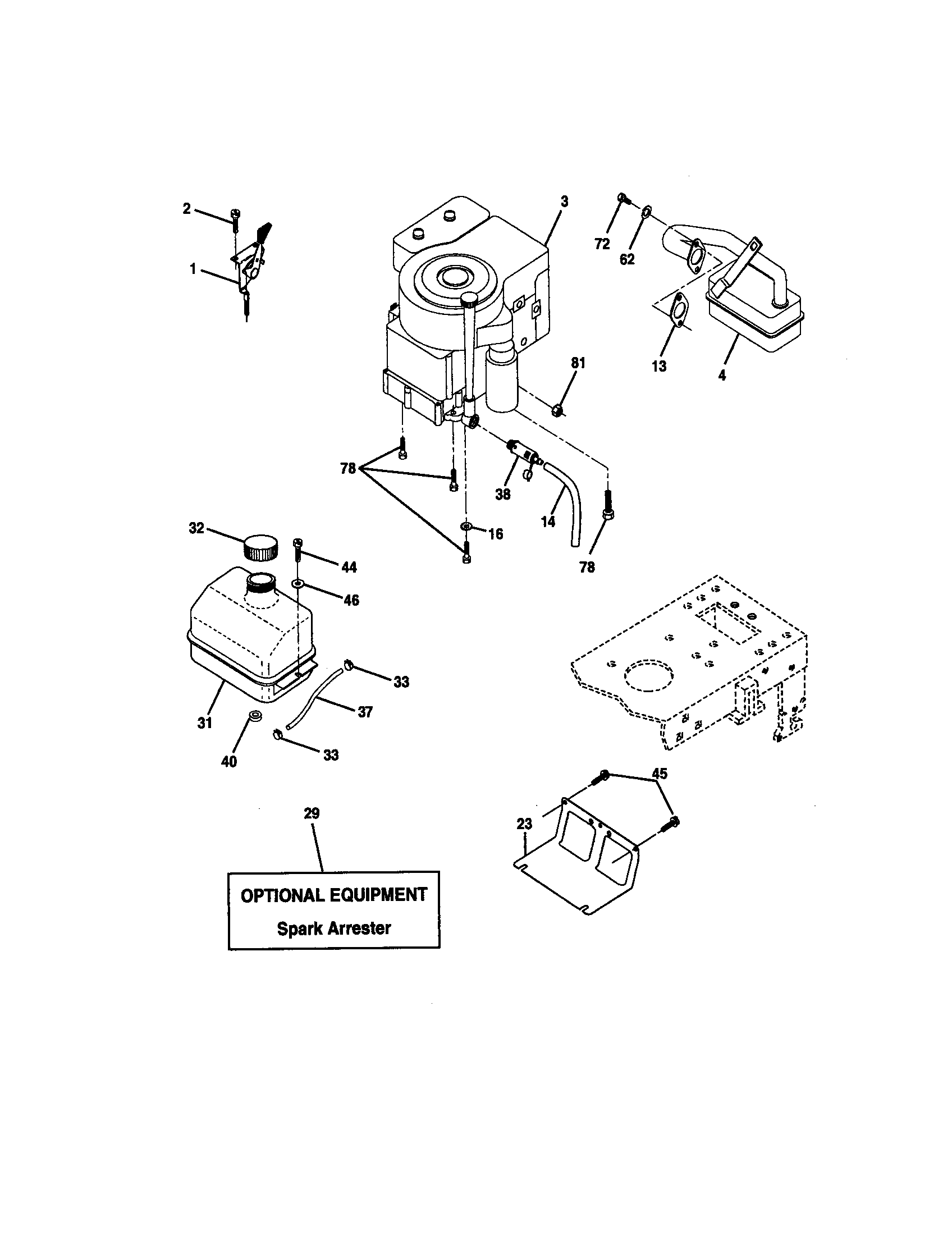 Engine Diagram and Parts List for 917271630  Craftsman Lawn Tractor