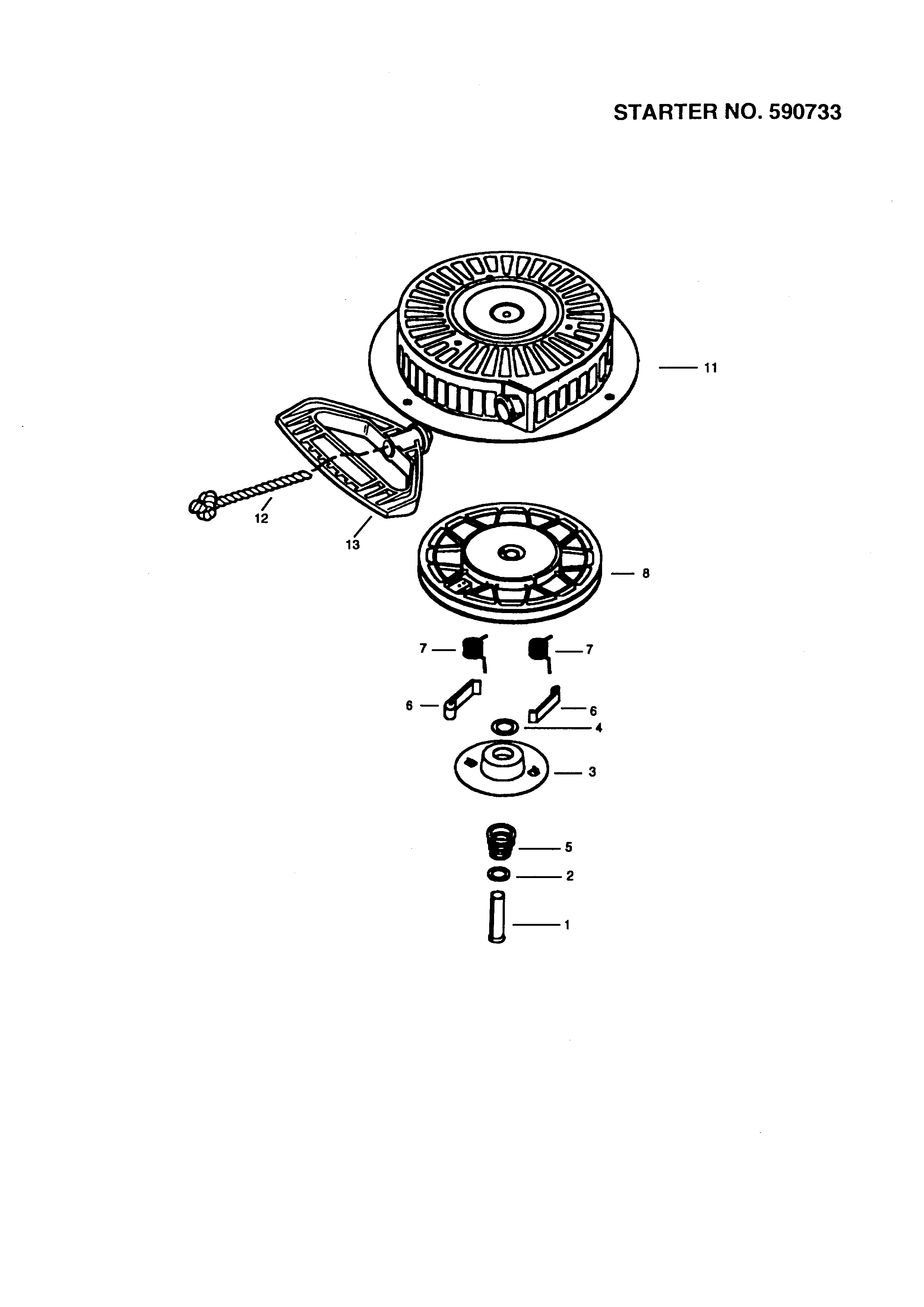 Starter 590733 Diagram and Parts List for 143491103  Craftsman Engine