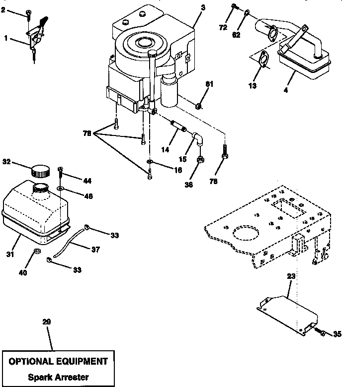 Engine Diagram and Parts List for 917258102  Craftsman Lawn Tractor