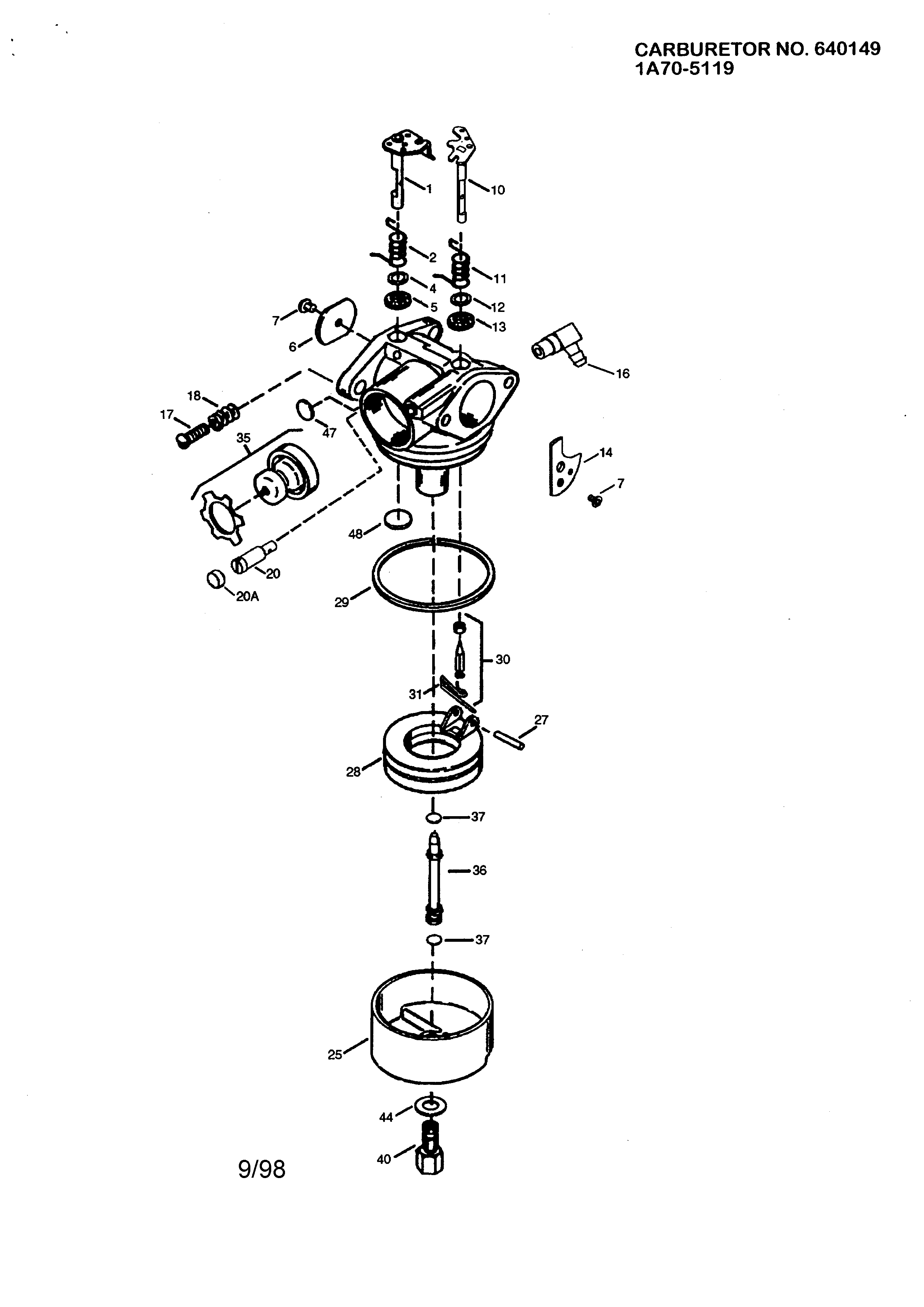 Carburetor Diagram and Parts List for 143994510  Craftsman Engine