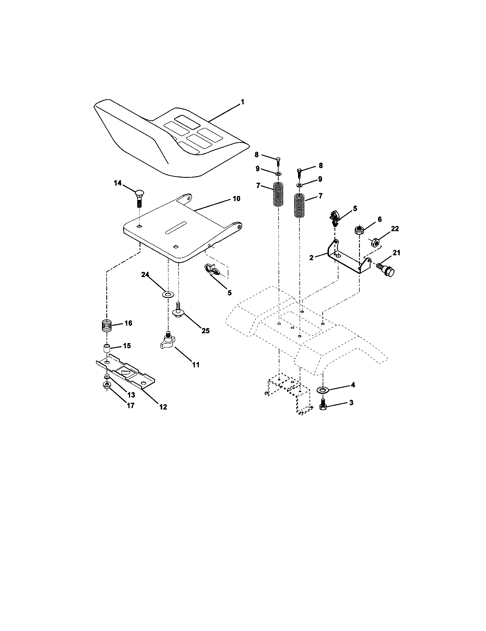 Seat Assembly Diagram and Parts List for 917272066  Craftsman Lawn Tractor