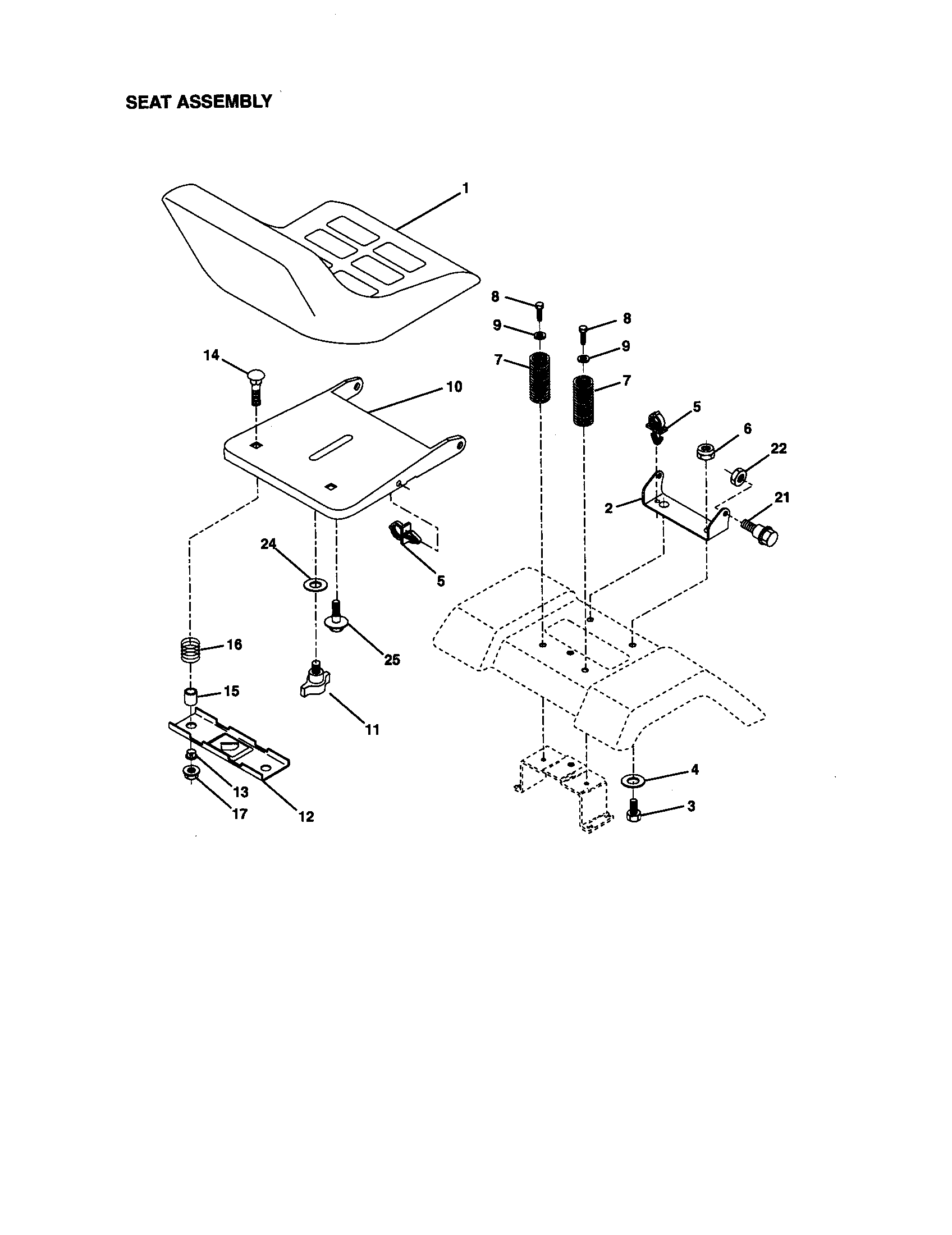 Seat Assembly Diagram and Parts List for 917270743  Craftsman Lawn Tractor