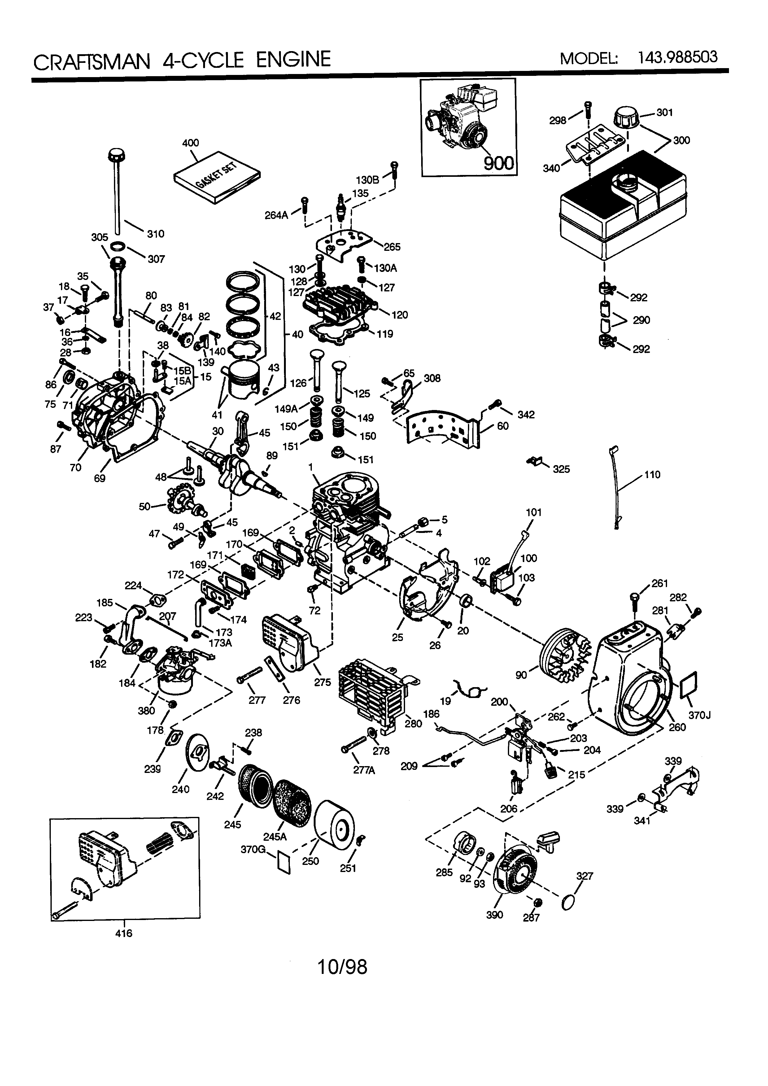 Craftsman 4-cycle Engine Diagram and Parts List for 143988503  Craftsman Engine