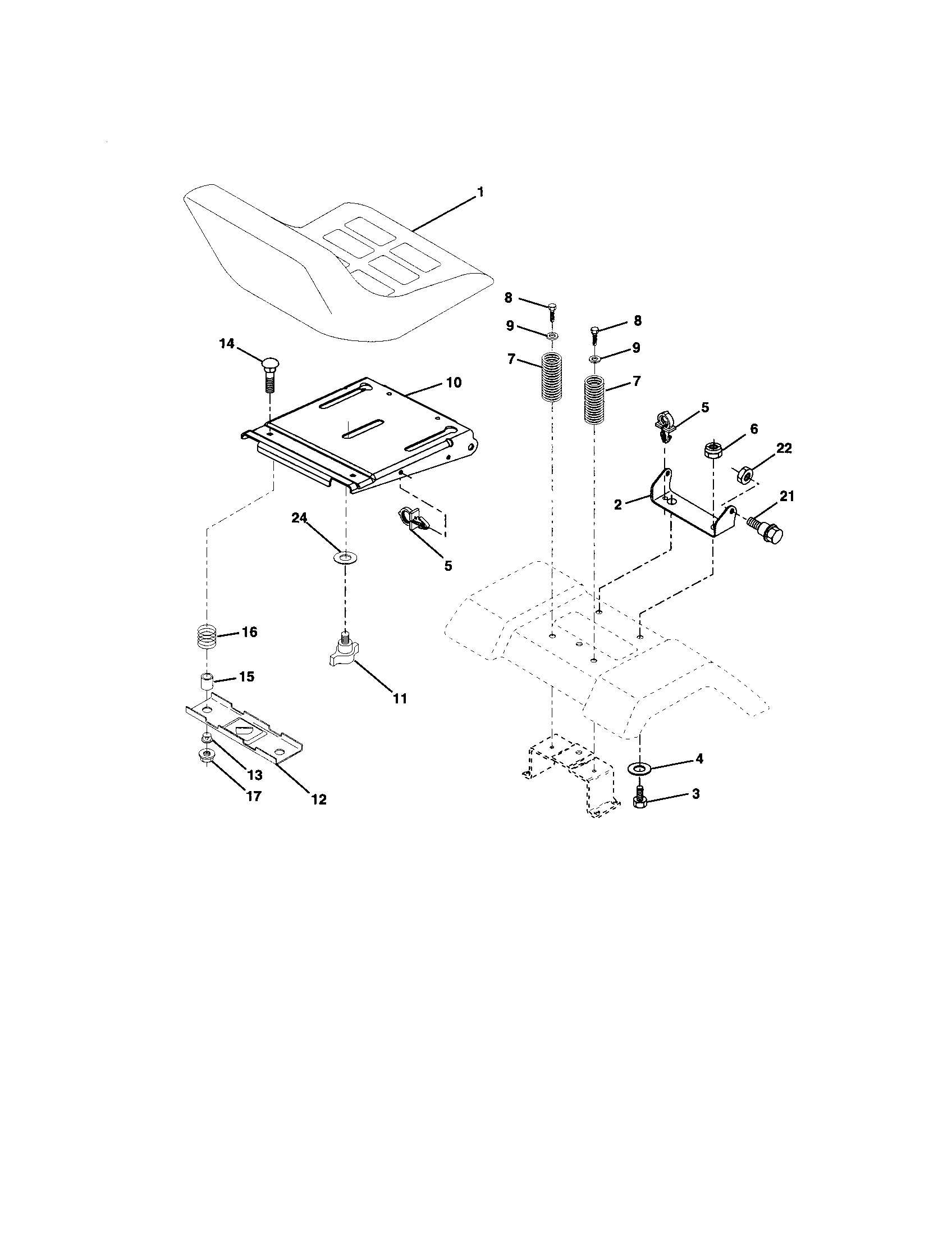 Seat Assembly Diagram and Parts List for 917272454  Craftsman Lawn Tractor