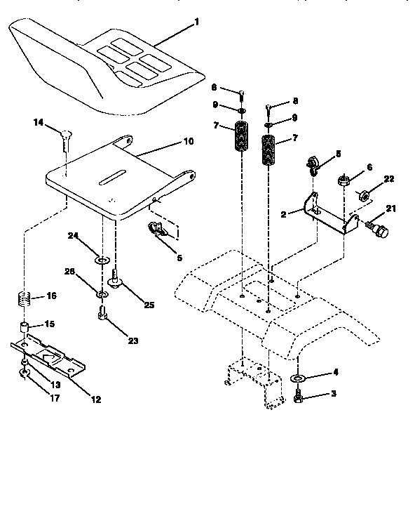Seat Assembly Diagram and Parts List for 917258515  Craftsman Lawn Tractor