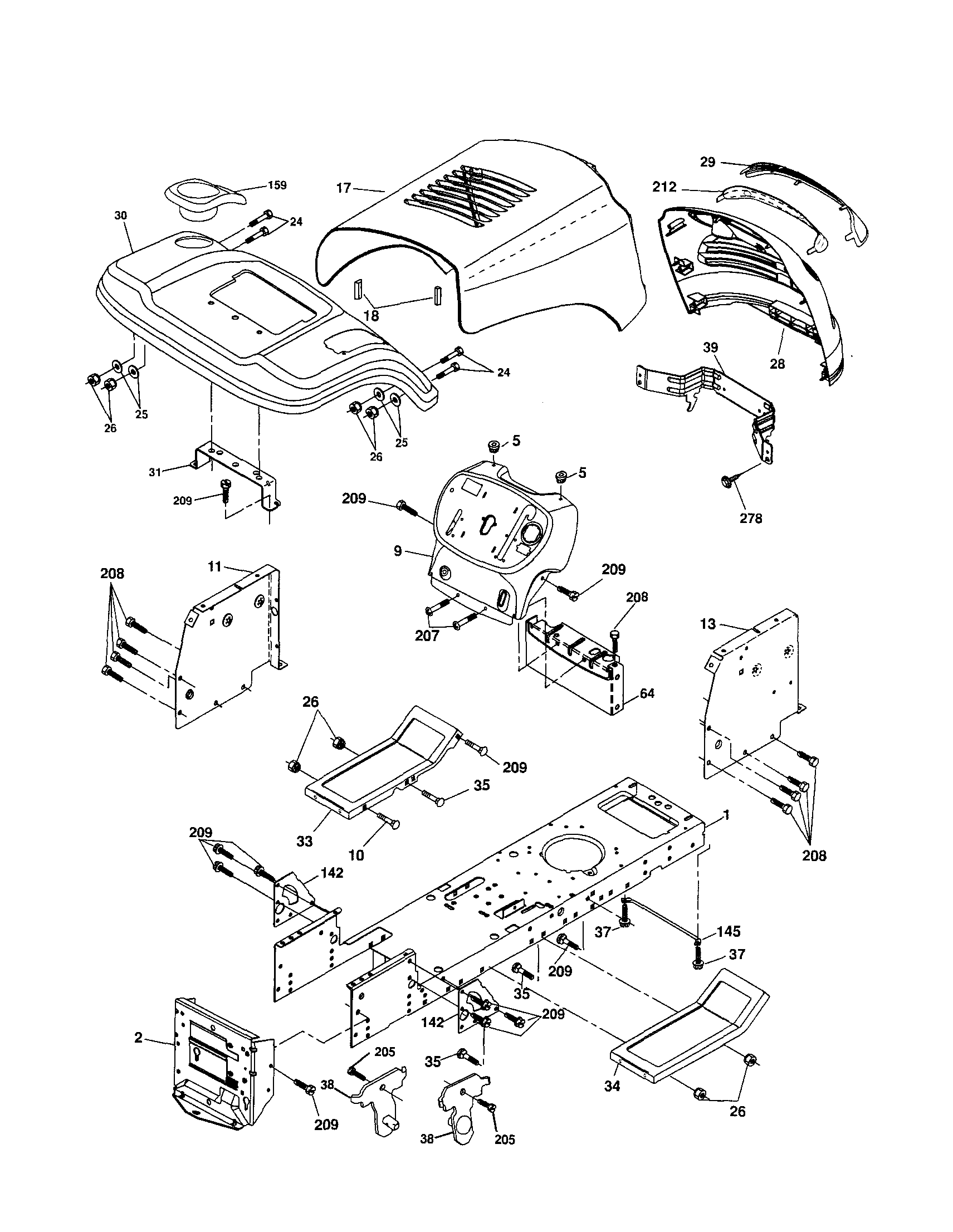 Chassis And Enclosures Diagram and Parts List for 917253620  Craftsman Lawn Tractor