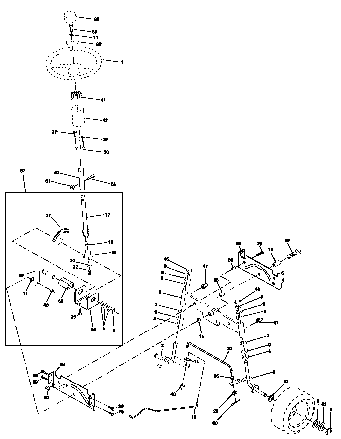 Steering Assembly Diagram and Parts List for 917259547  Craftsman Lawn Tractor