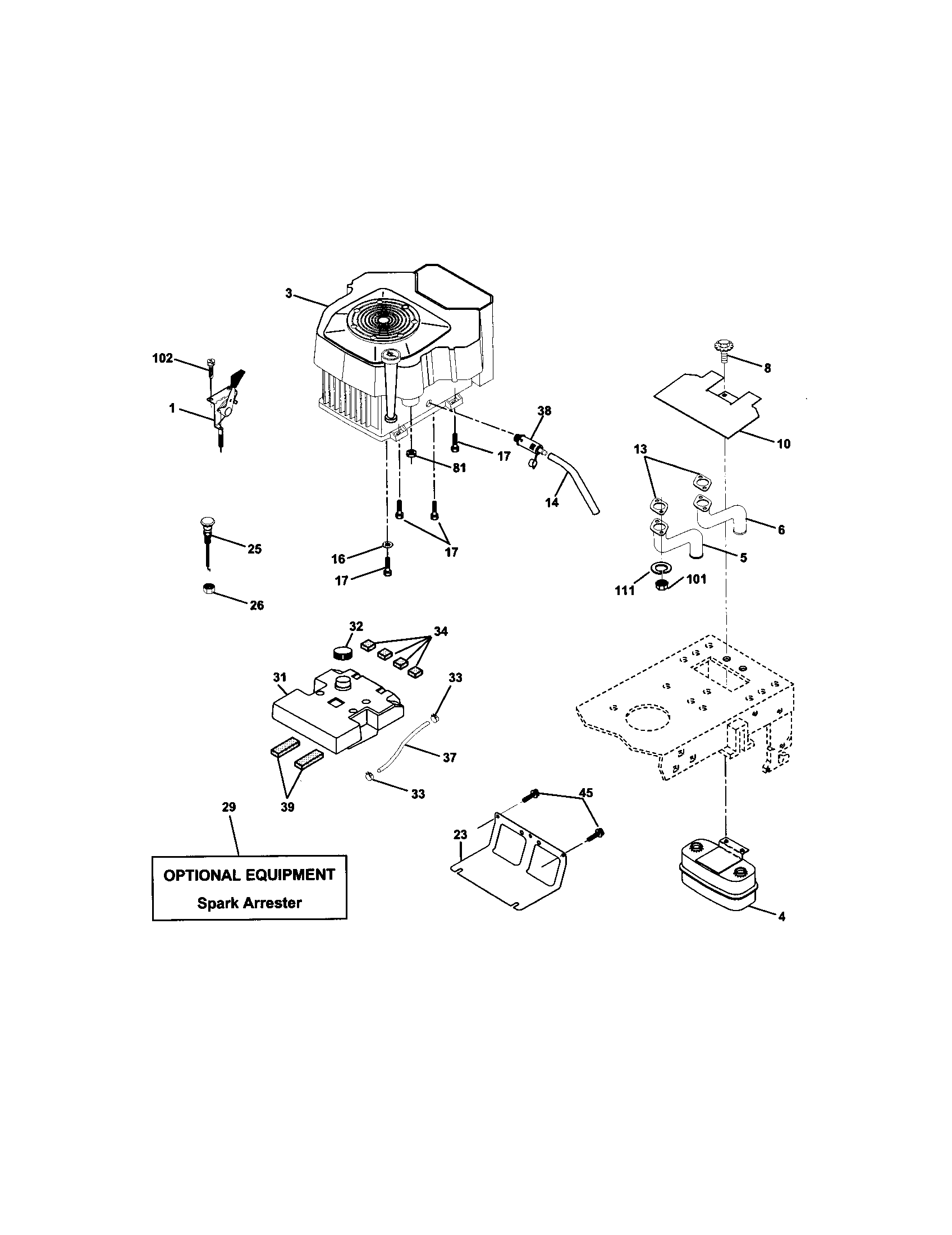 Engine Diagram and Parts List for 917272230  Craftsman Lawn Tractor