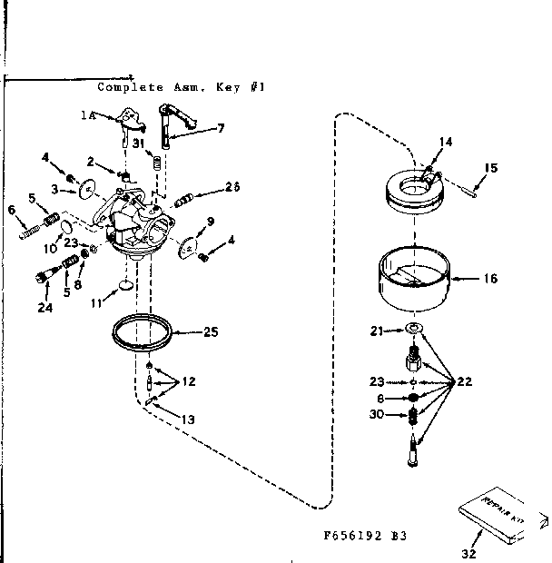 Carburetor Diagram and Parts List for 143656192  Craftsman Engine