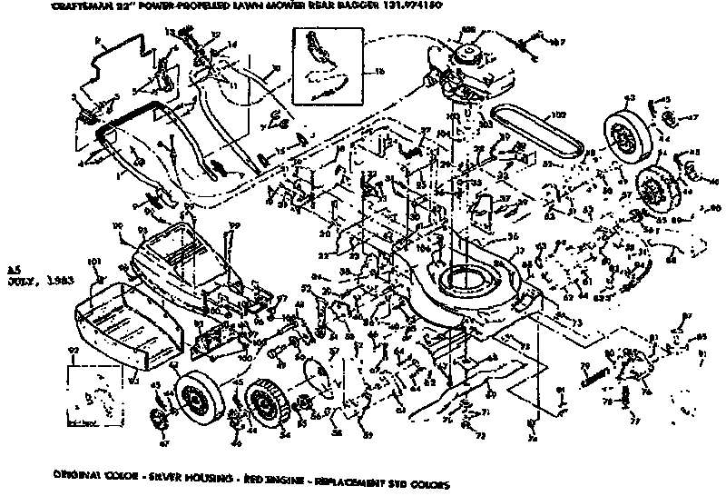 Replacement Parts Diagram and Parts List for 131974150  Craftsman Lawn Mower