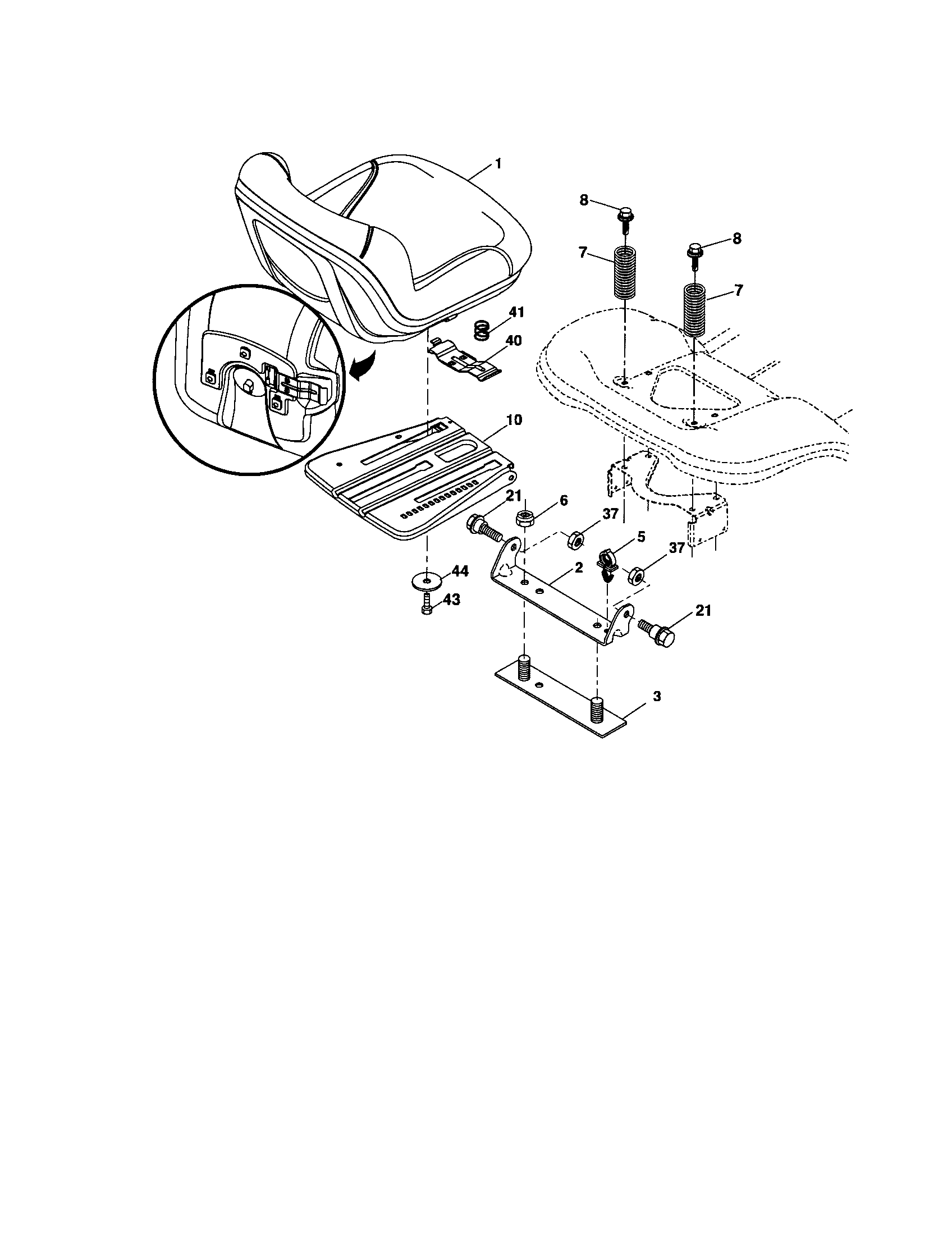 Seat Diagram and Parts List for 917276904  Craftsman Lawn Tractor