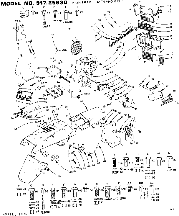 12 Garden Tractor/main Frame, Dash And Grill Diagram and Parts List for 91725930  Craftsman Chainsaw