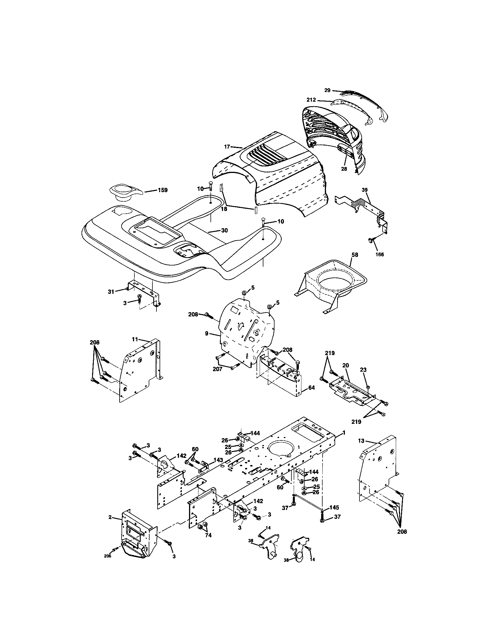 Chassis And Enclosures Diagram and Parts List for 917271920  Craftsman Lawn Tractor