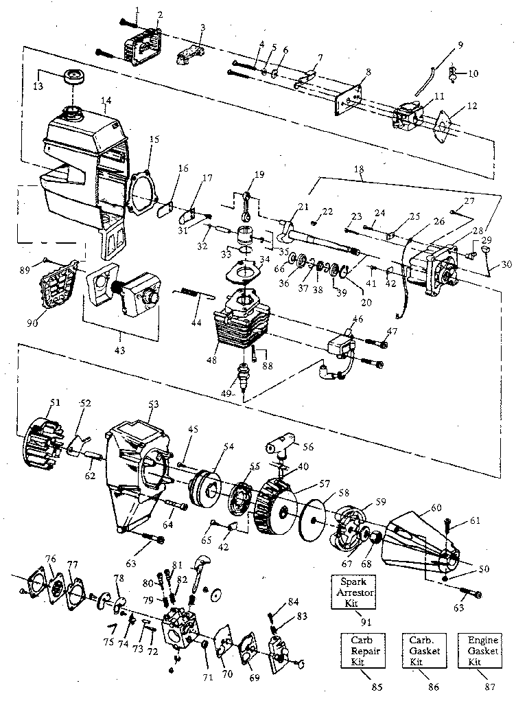 Engine Diagram and Parts List for 358797260  Craftsman Trimmer