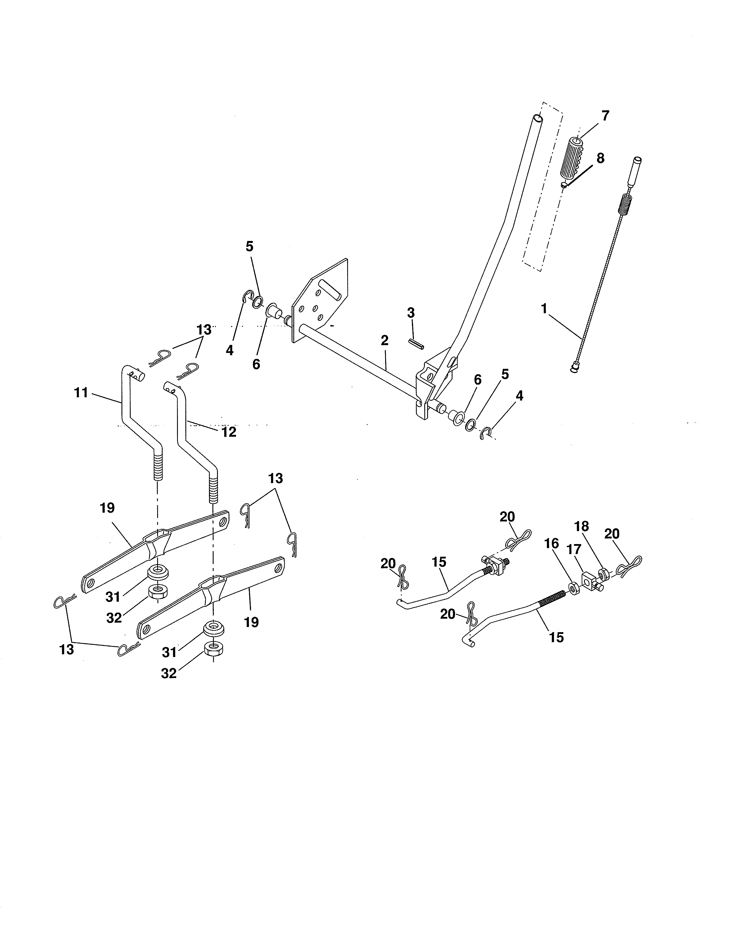 Mower Lift Diagram and Parts List for 917986130  Craftsman Lawn Tractor