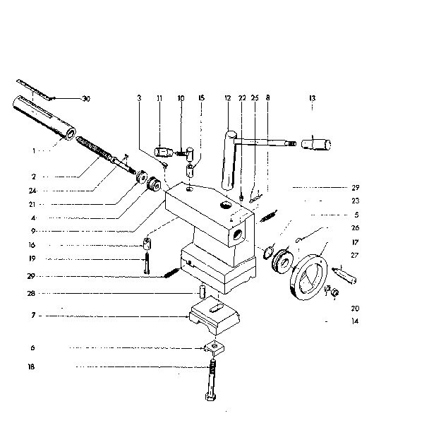 Tailstock Inch Assembly Diagram and Parts List for 2894  Craftsman Lathe