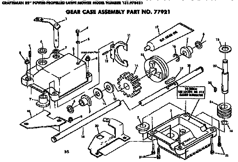 Gear Case Assembly Diagram and Parts List for 131978421  Craftsman Lawn Mower