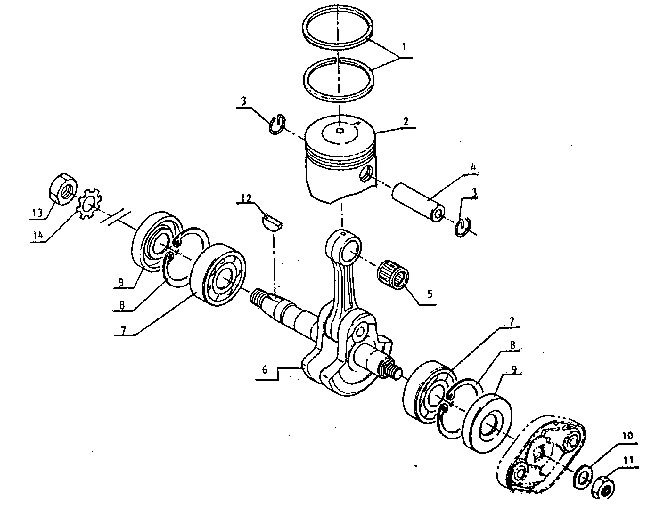 Piston And Crankshaft Diagram and Parts List for 271281610  Craftsman Trimmer