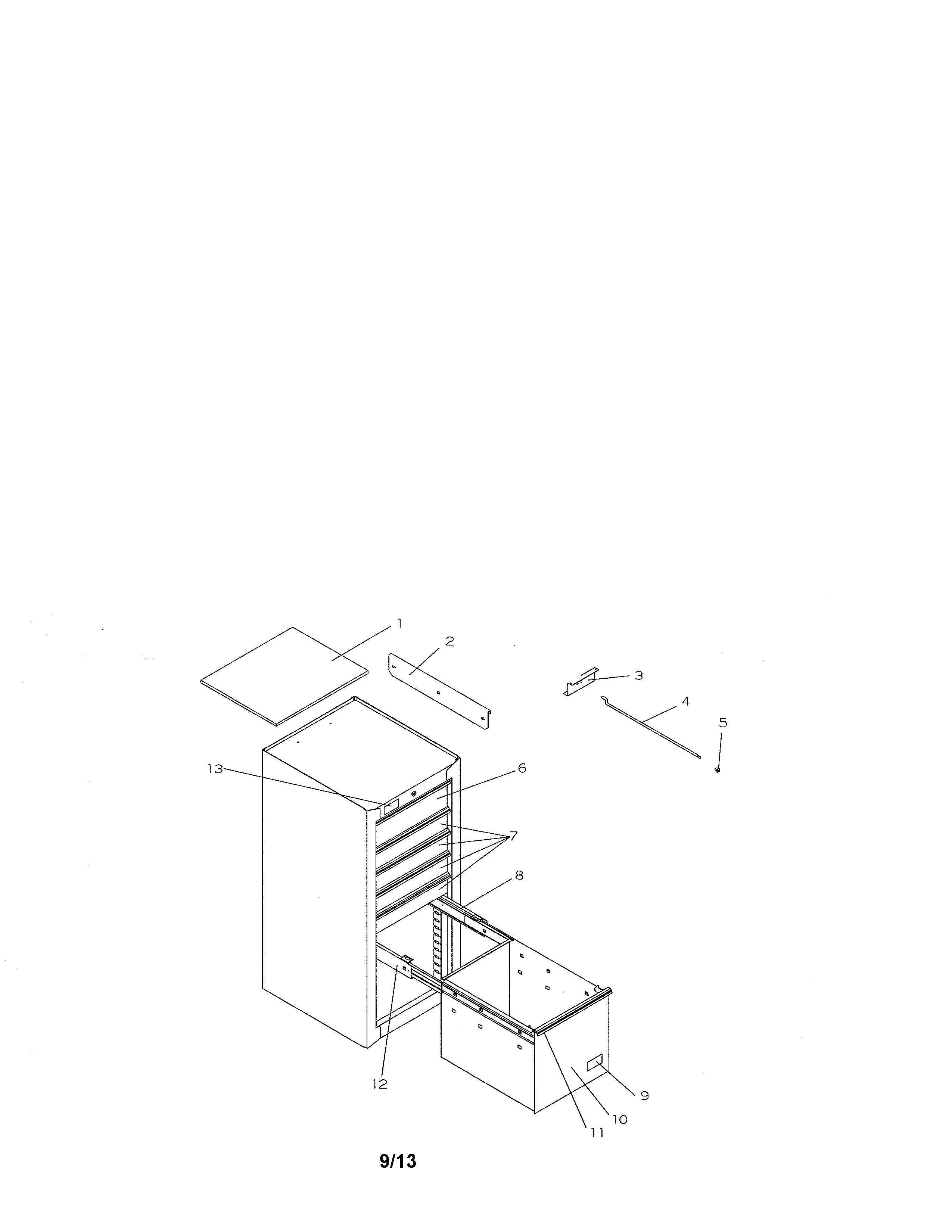 6 Drawer Professional Side Cabinet Diagram and Parts List for 706596022  Craftsman Tool Stand & Cart