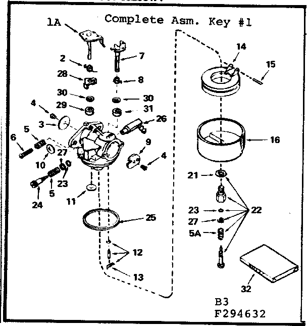 Carburetor Diagram and Parts List for 143294632  Craftsman Engine