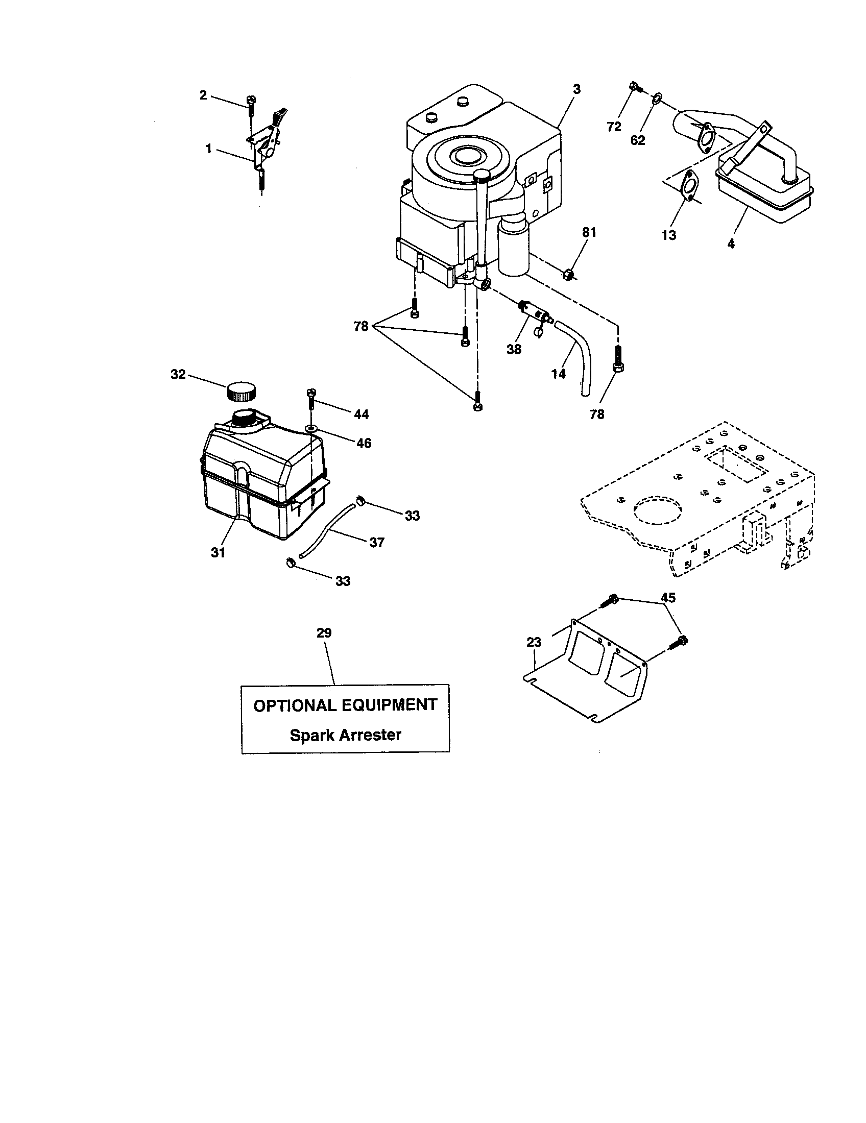 Engine Diagram and Parts List for 917276760  Craftsman Lawn Tractor
