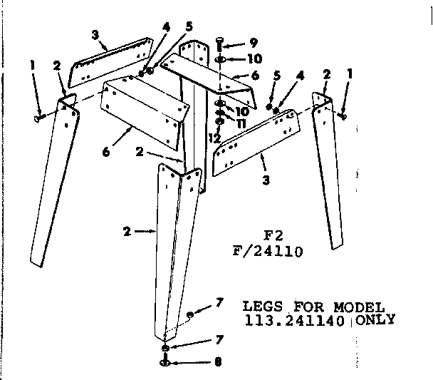 Leg Set Diagram and Parts List for 113241140  Craftsman Power Motor