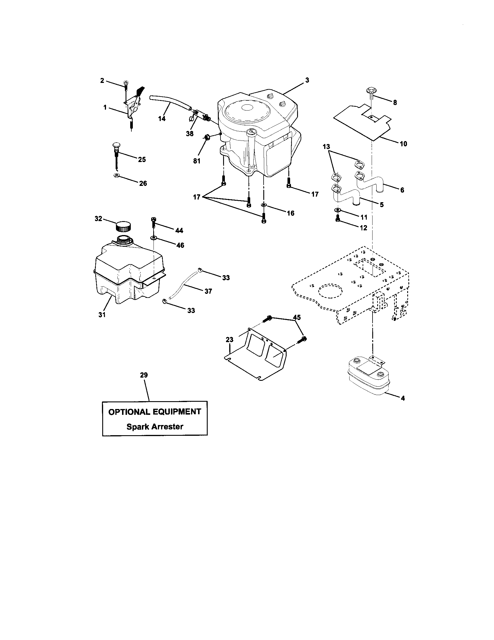 Engine Diagram and Parts List for 917272441  Craftsman Lawn Tractor
