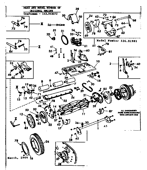 Reel Assembly Diagram and Parts List for 53681981  Craftsman Lawn Mower