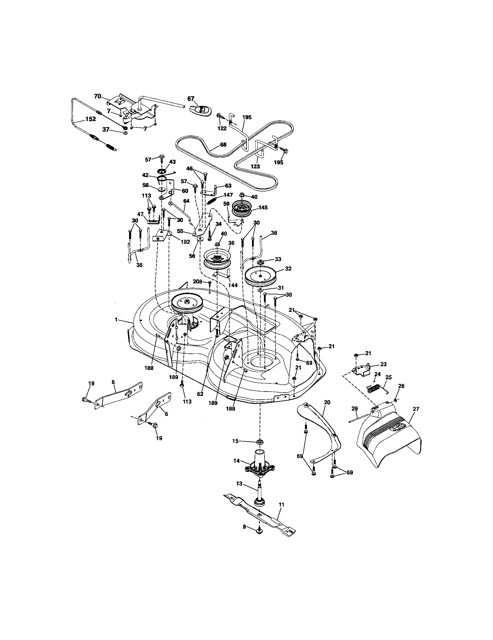 Mower Deck Diagram and Parts List for 917289072  Craftsman Lawn Tractor