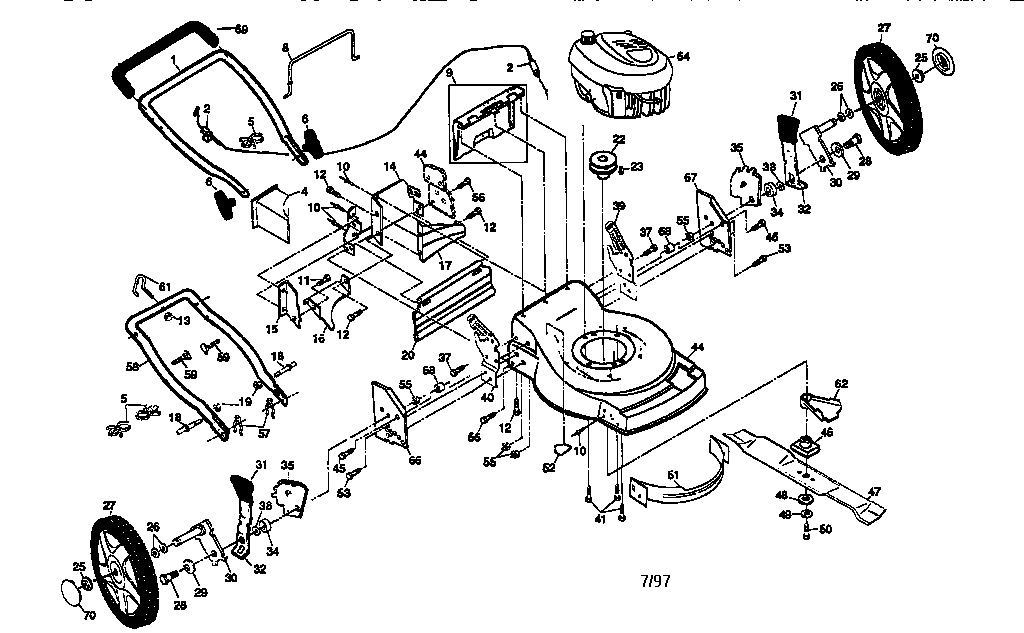 Main Frame Diagram and Parts List for 917377322  Craftsman Lawn Mower