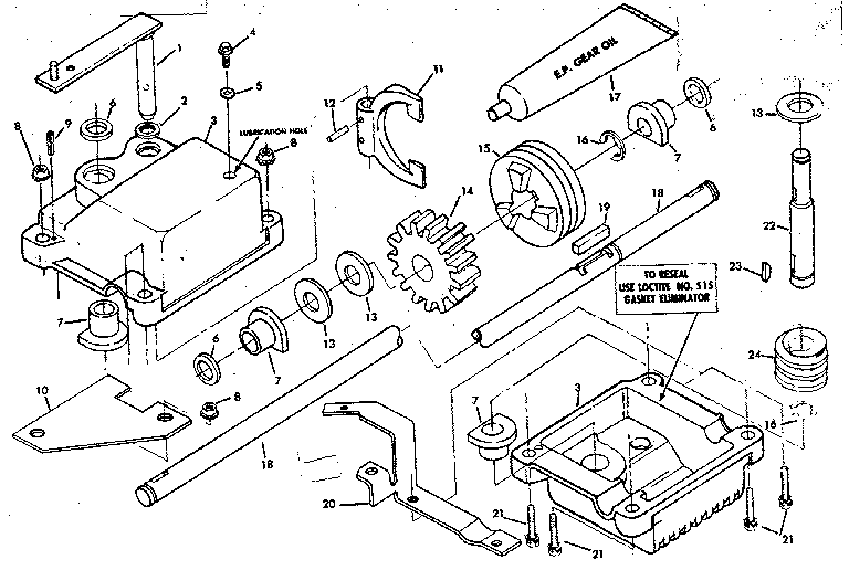 Gear Case Diagram and Parts List for 131974401  Craftsman Lawn Mower