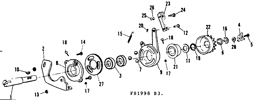 Clutch And Sprocket Assembly Diagram and Parts List for 53681998  Craftsman Lawn Mower